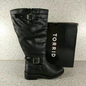 TORRID BLACK FAUX LEATHER KNEE HIGH WIDE BOOTS WOMEN'S 7 SHOES